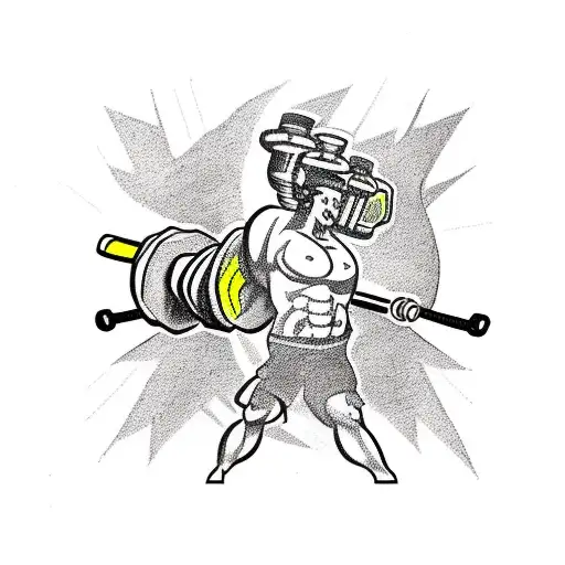 A weightlifting barbell made up of interconnected car engine pistons tattoo design idea