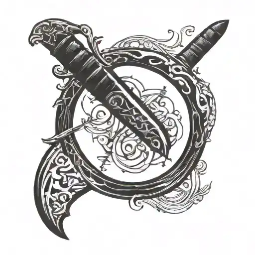 a simple beautiful sword inside a imperfect circle. tattoo design idea