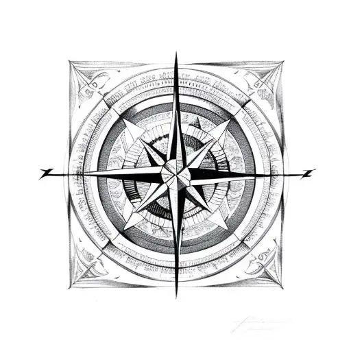 A detailed compass rose with an anchor at the center tattoo design idea