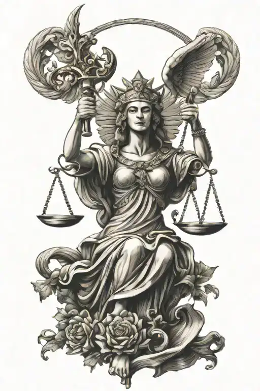 lady justice holding Ukrainian tryzub trident symbol tattoo design idea