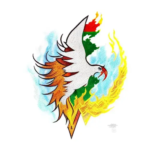 Phoenix with the tail being the outline of Palestine  tattoo design idea