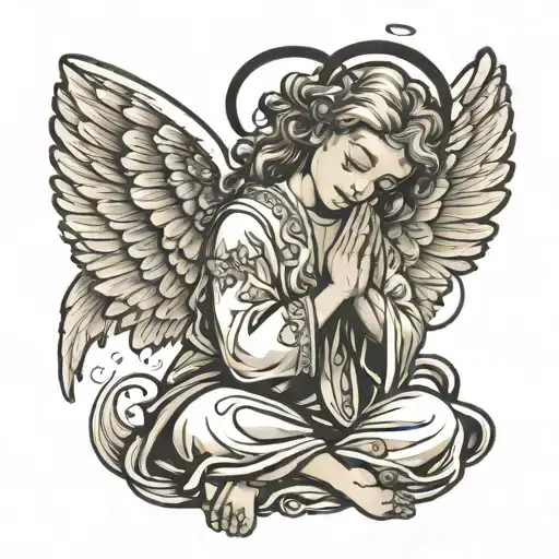 angel praying shade happy face tattoo design idea