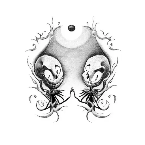 Design a tattoo inspired by the iconic characters from Tim Burton's movies, such as Jack Skellington, Edward Scissorhands, and Beetlejuice tattoo design idea