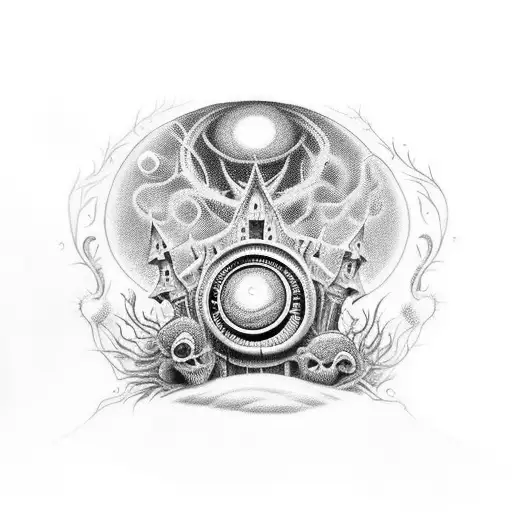 Incorporate elements from Tim Burton movies into a mesmerizing sleeve tattoo that tells a unique story tattoo design idea