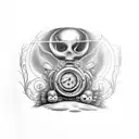 Incorporate elements from Tim Burton movies into a mesmerizing sleeve tattoo that tells a unique story tattoo design idea