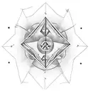 A triangle with for each extremity a circle (thus 3 circles) in each of the circles a symbol, 1st symbol a crab tattoo design idea