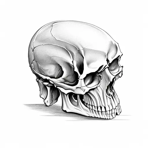 cut in half skull  tattoo design idea