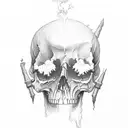 cut in half skull  tattoo design idea