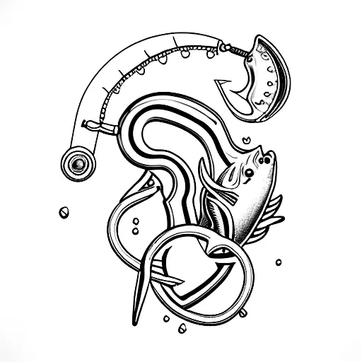 two fishing hooks as a heart tattoo design idea