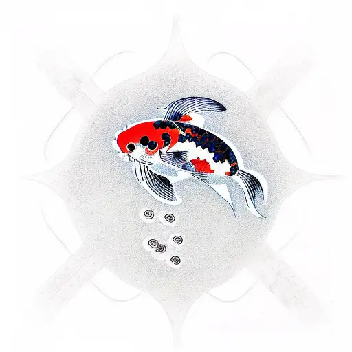 koi fish swimming around a Christian cross  tattoo design idea