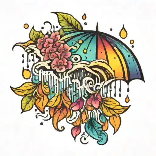 colorful sparkling rain tattoo design idea