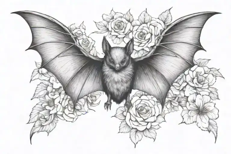 pretty bat with wings spread  tattoo design idea