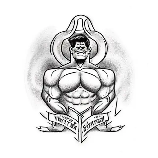 Sketch a tattoo of the Hulk lifting weights with a motivational quote about strength and perseverance tattoo design idea