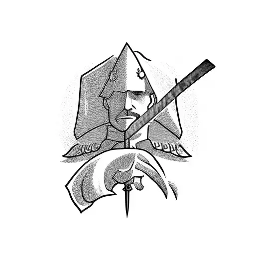 A silhouette of a lawyer holding a sword of truth tattoo design idea