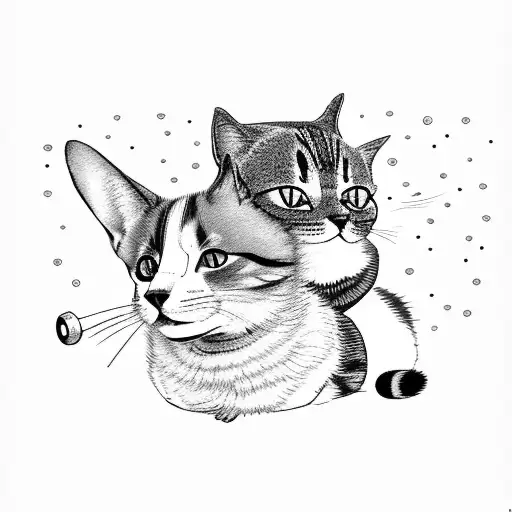 A cat and a corgi dressed in stylish outfits exploring a world map tattoo design idea