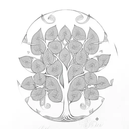 Celtic tree of life in the shape of a maple leaf. Carving in the trunk of "Maddie & Thea" tattoo design idea