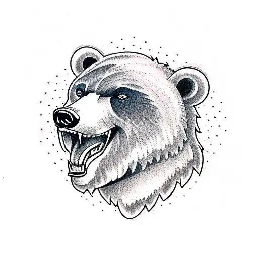 American Traditional style tattoo  of bear head snaraling bear with tounge sticking out. in color tattoo design idea