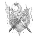 A spear breaking through a shield with a dragon design tattoo design idea