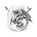 A spear breaking through a shield with a dragon design tattoo design idea