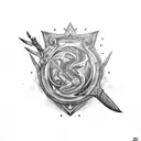 A spear breaking through a shield with a dragon design tattoo design idea