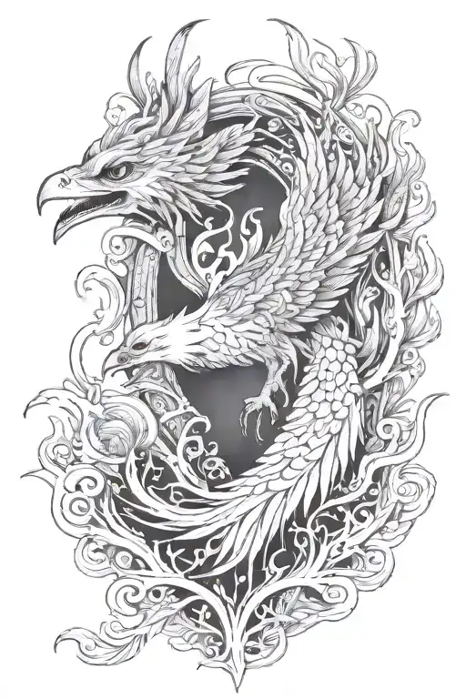   phoenix rising in forest fire    tattoo design idea