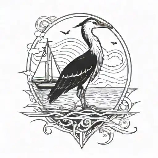 heron, sailboat and eagle tattoo design idea