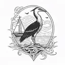 heron, sailboat and eagle tattoo design idea