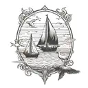 heron, sailboat and eagle tattoo design idea