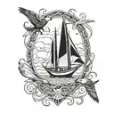 heron, sailboat and eagle tattoo design idea