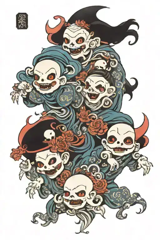 Three strangely cute ghosts tattoo design idea