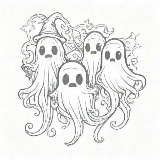 Three strangely cute ghosts tattoo design idea