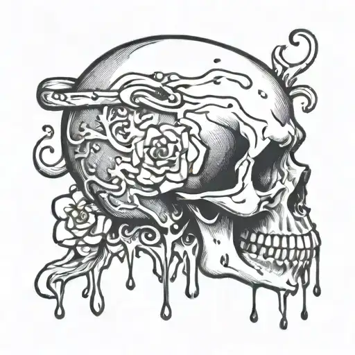 half a skull with paint drips tattoo design idea
