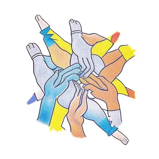 A traditional tattoo of a diverse group of people holding hands, representing unity and diversity tattoo design idea