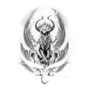 A fierce dragon emerging from an inferno, with dotwork style to create a mesmerizing effect tattoo design idea