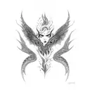 A fierce dragon emerging from an inferno, with dotwork style to create a mesmerizing effect tattoo design idea