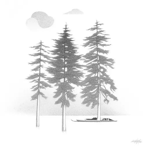 tall tree, dock, lake tattoo design idea