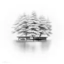 A dock extending into a serene lake surrounded by trees tattoo design idea