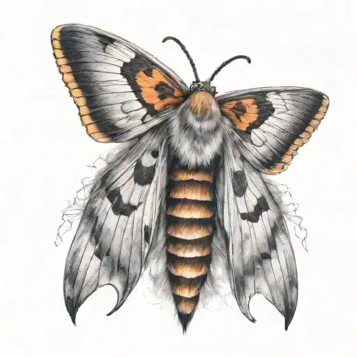 a hawk moth with a fluffy mustache with a burning head tattoo design idea