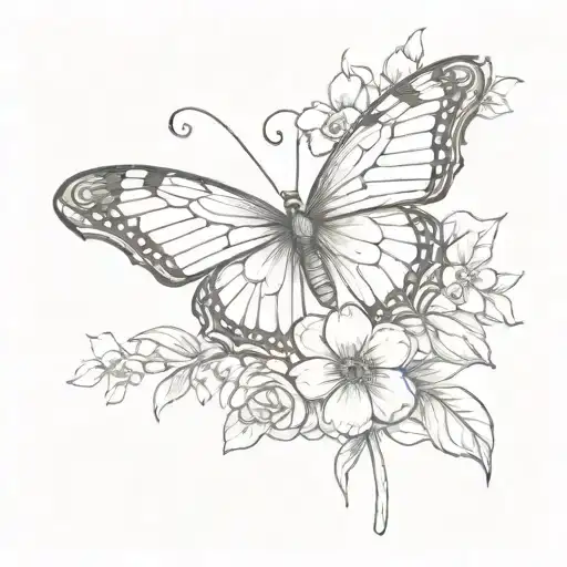 Butterfly flower memorial for my nana with the date 11.09.2016 tattoo design idea