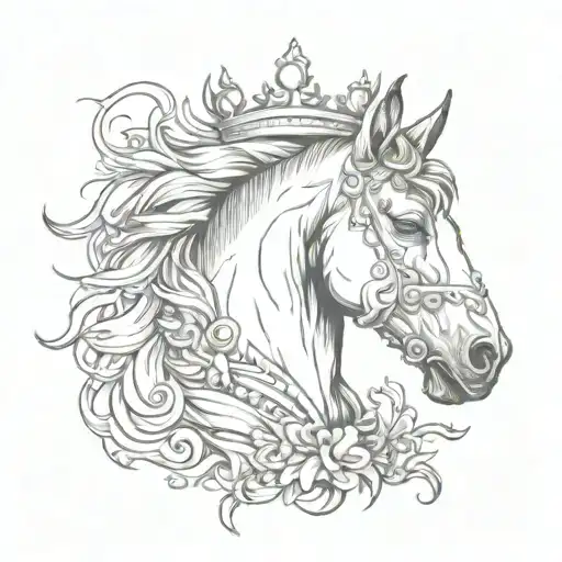 horse with crown on head tattoo design idea
