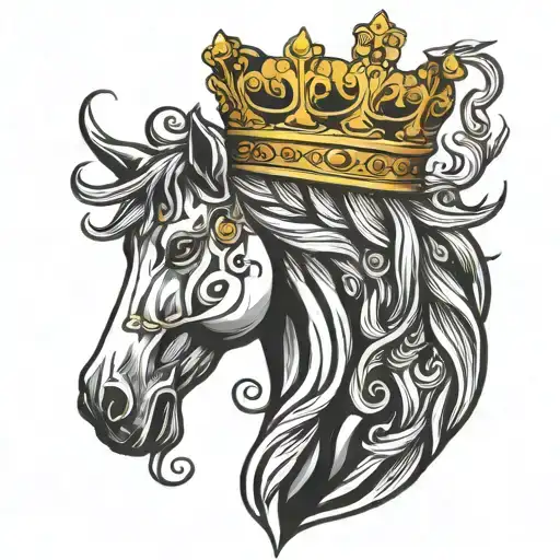 horse head with crown hanging tattoo design idea