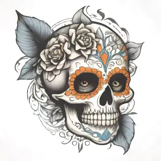 sugar skull with  mandala tattoo design idea