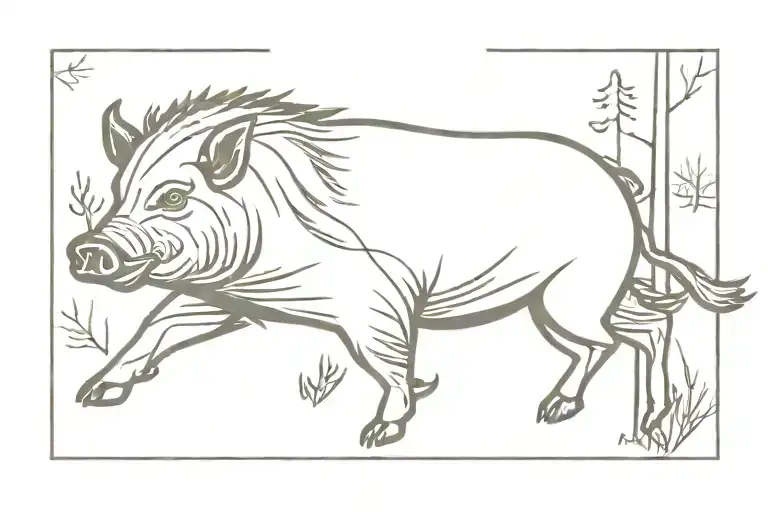 boar, running along the ground, forest, minimalism, wool is drawn tattoo design idea