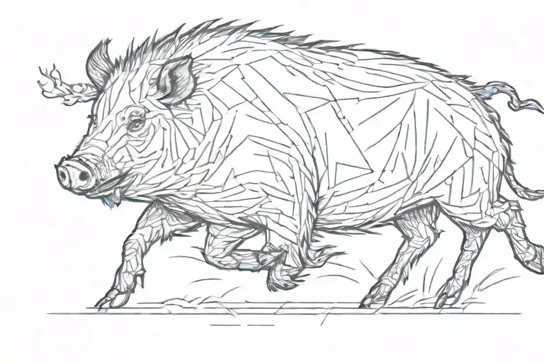 boar, running along the ground, forest, minimalism, wool is drawn tattoo design idea