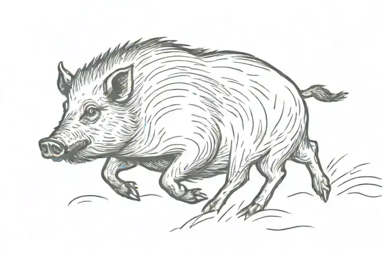 boar, running along the ground, forest, minimalism, wool is drawn tattoo design idea