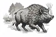 boar, running along the ground, forest, minimalism, wool is drawn tattoo design idea