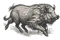 boar, running along the ground, forest, minimalism, wool is drawn tattoo design idea
