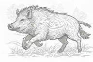 boar, running along the ground, forest, minimalism, wool is drawn tattoo design idea