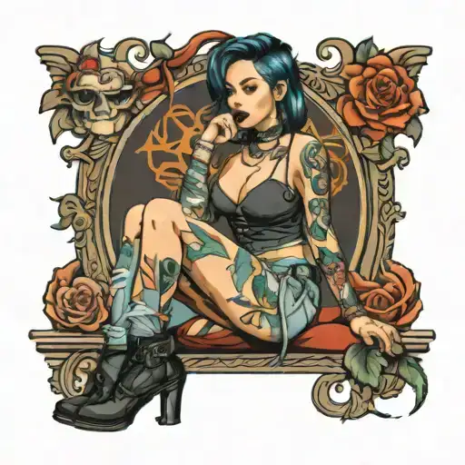 hot girl in ripped jeans tattoo design idea