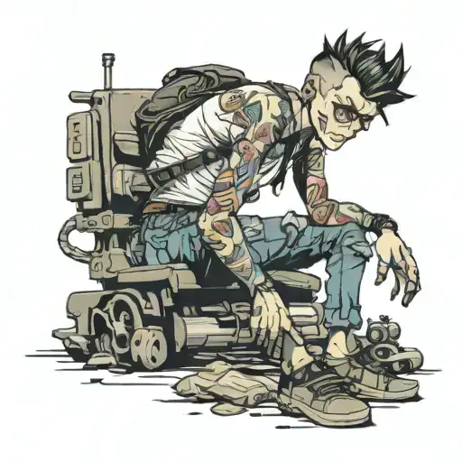 scrawny boy in ripped jeans  tattoo design idea